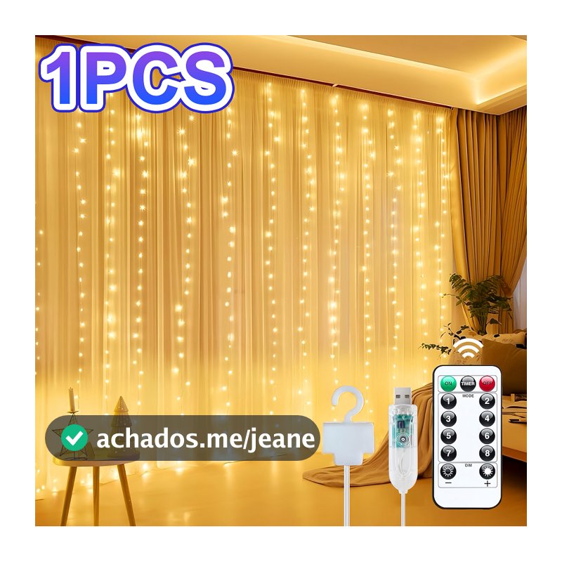 LED Cortina 3x3 pisca pisca luz cortina romântica para casamento de natal ao ar livre Branco Quente