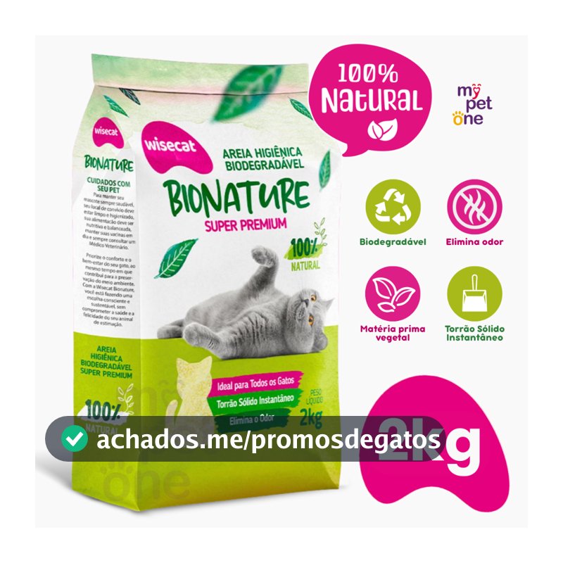 Areia Biodegradável 2 Kg Bionature para Gatos Wisecat