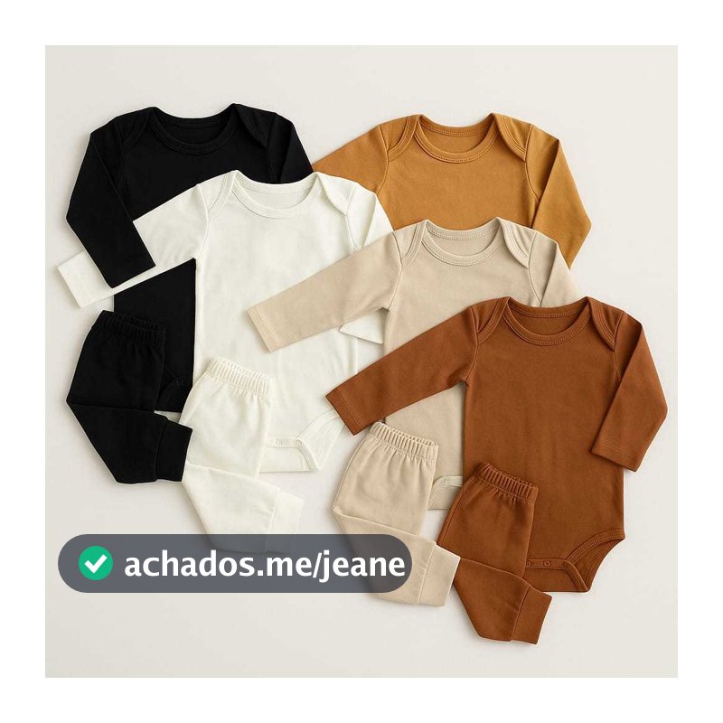Conjunto Bebê Neutro – Body Manga Longa e Calça - 100% Algodão Roupa de Bebê.