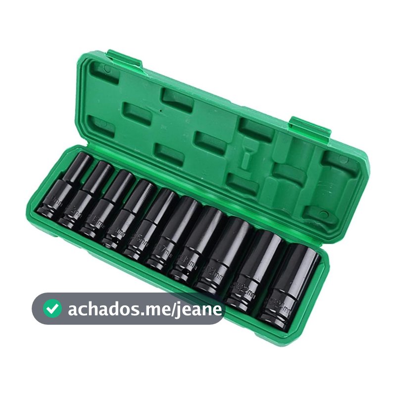 Jogo de Soquetes de Impacto Longo 1/2 10 Peças 8 A 24mm