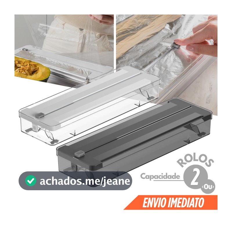 Organizador de Rolos Duplo e Cortador de Plástico Filme e Papel Alumínio Manteiga Ou