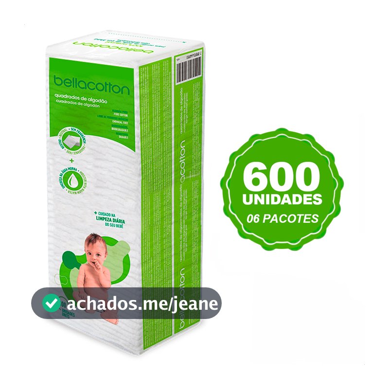 Kit 6 pacotes Algodão Quadrado Bebê Bellacotton Hipoalergênico Sem Perfume (600 un.total) | ENVIO RÁPIDO