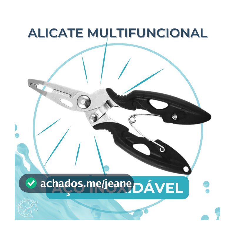 Alicate de Pesca Multifuncional Aço Inoxidável Boca Curvada Tesoura Corta Linha
