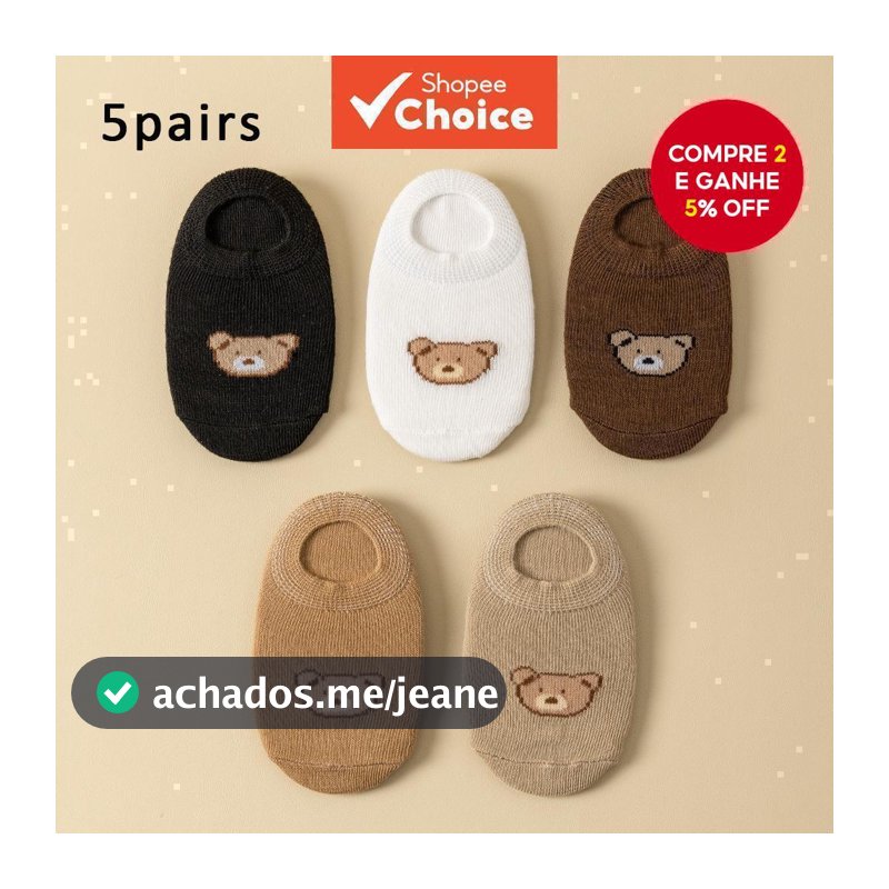 Meias De Tornozelo Para Bebê – Macias Com Estampa De Urso Meninos E Meninas | Infantis Fofas Antiderrapantes 5 Pares