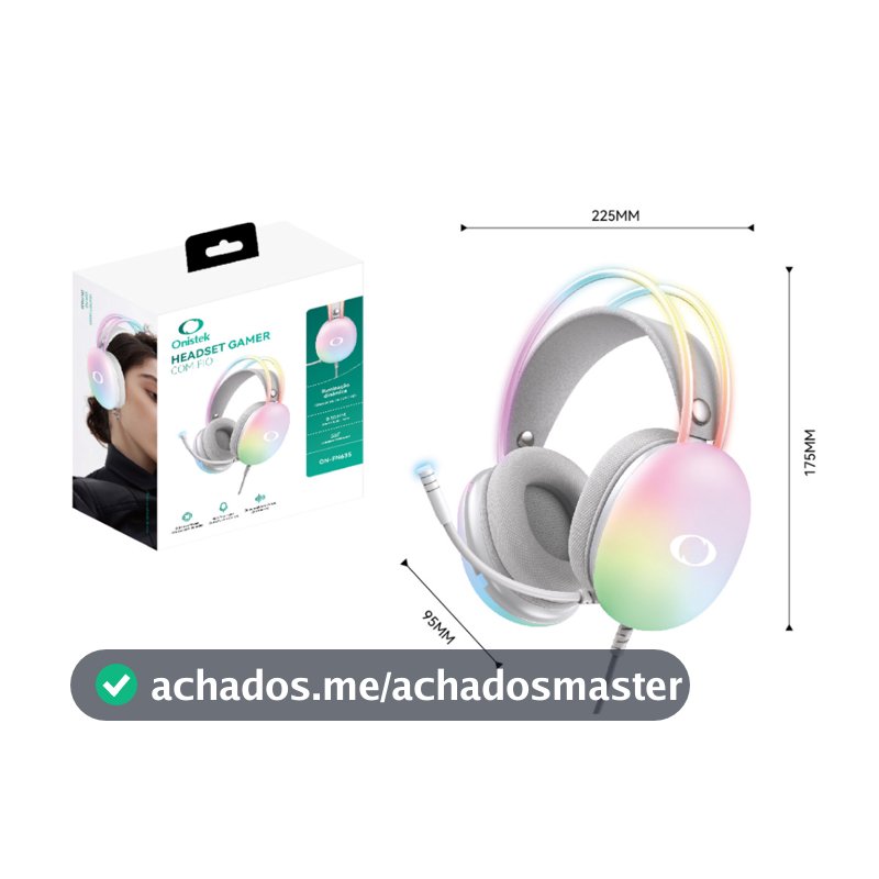 Headphone Gamer Onistek ON-FN635 Branco com RGB 50mm Microfone para PC e Notebook