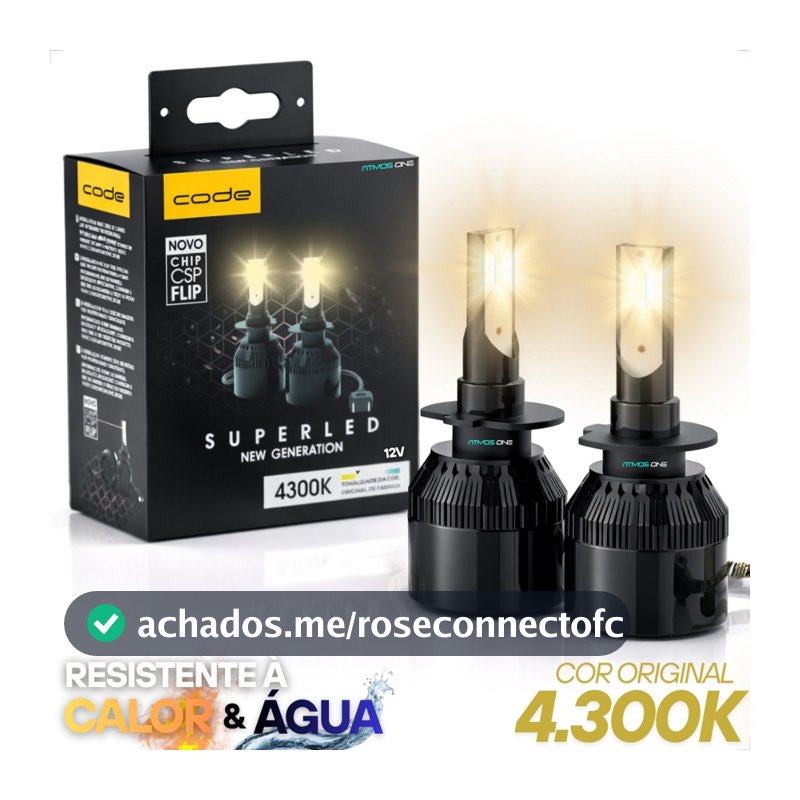 Kit Par Lâmpada Ultra Led Tech One 4300k Super Led Code 12v H1 H3 H4 H7 H8 H9 H11 H16 H27 HB3 HB4