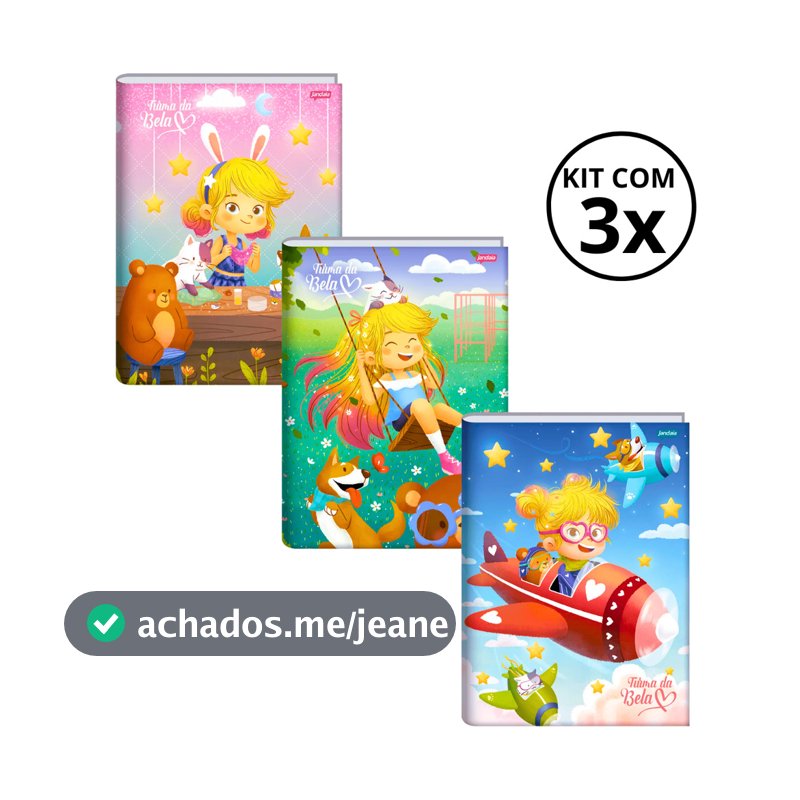 Kit Com 03 Cadernos Brochura 80 Folhas Turma da Bela - Jandaia
