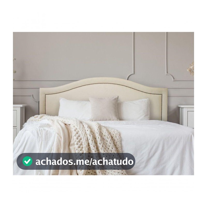 Cabeceira Queen Curva Luxo 160x60 Suede Off White - Tachas Prata