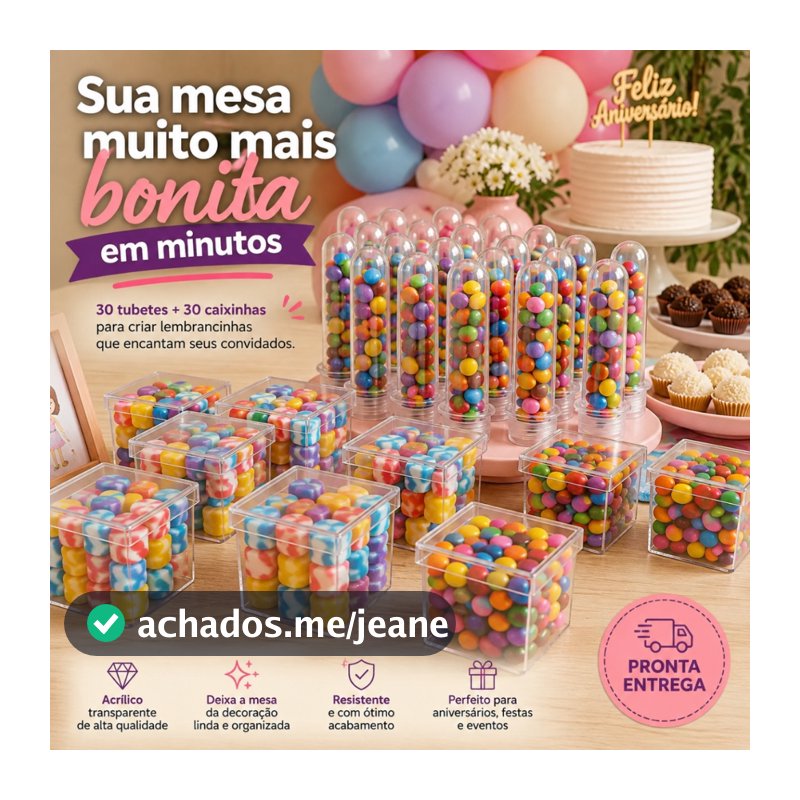 30 Tubetes E 30 Caixinhas Acrílico Lembrancinha Aniversario