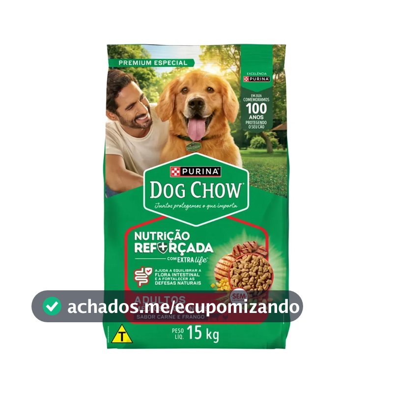 DOG CHOW RAÇÃO Cães Adultos EXTRALIFE Carne e Frango Médios e Grandes 15Kg