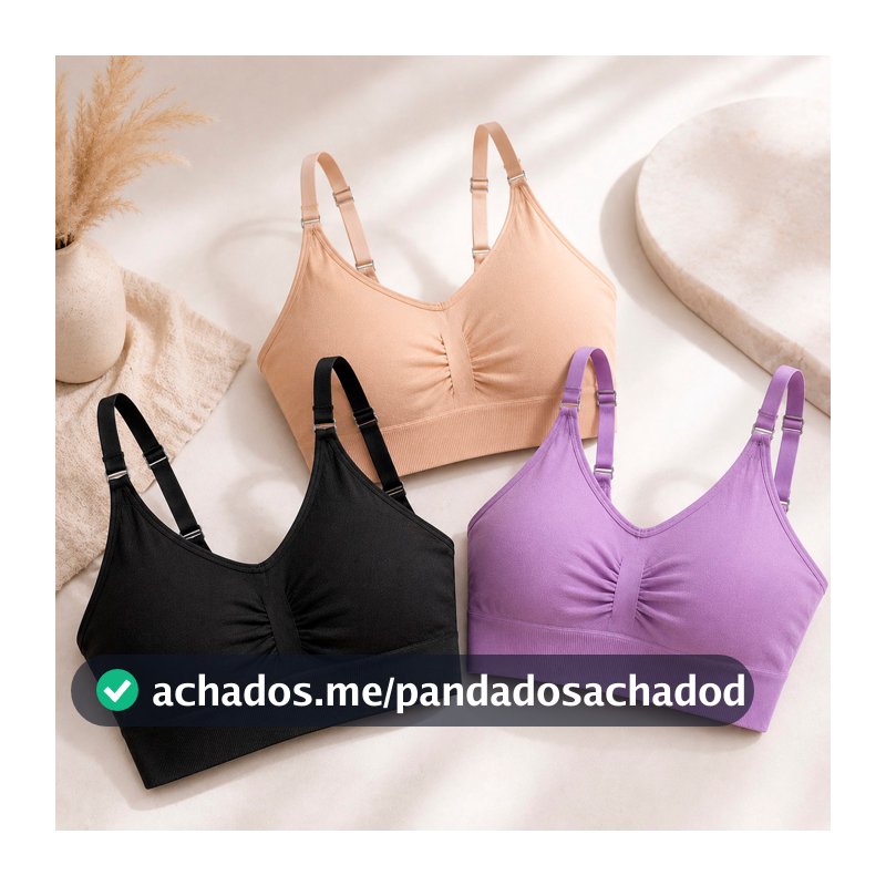 Kit Tops Sutiã Feminino Sem Costura Alça Fina Canelado com Bojo Removível