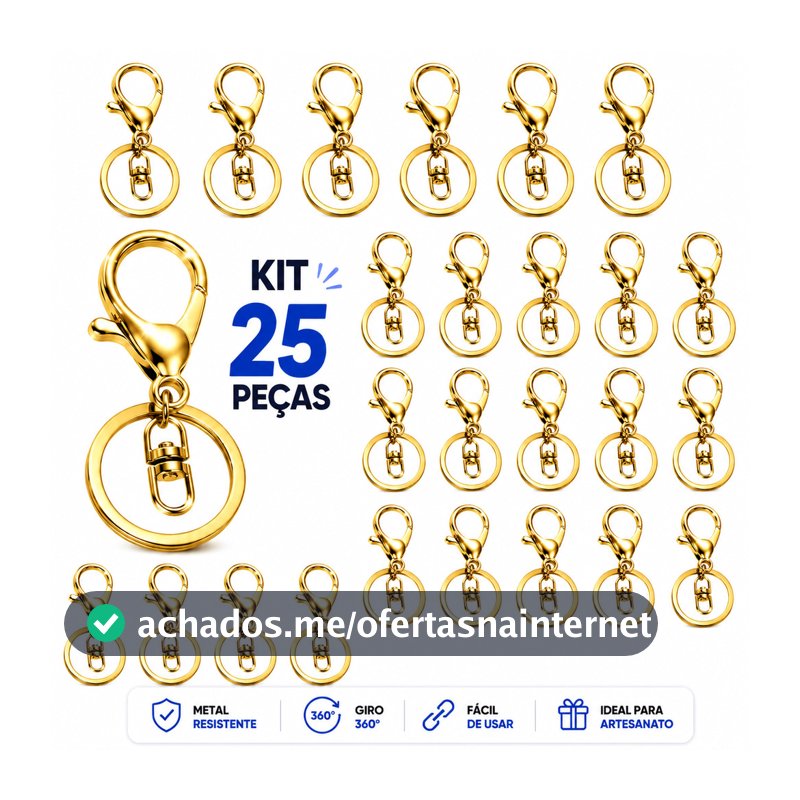 25/50 Peças Argola De Chaveiro Premium 30MM Com Mosquetão Dourado Ouro Banhado Artesanato