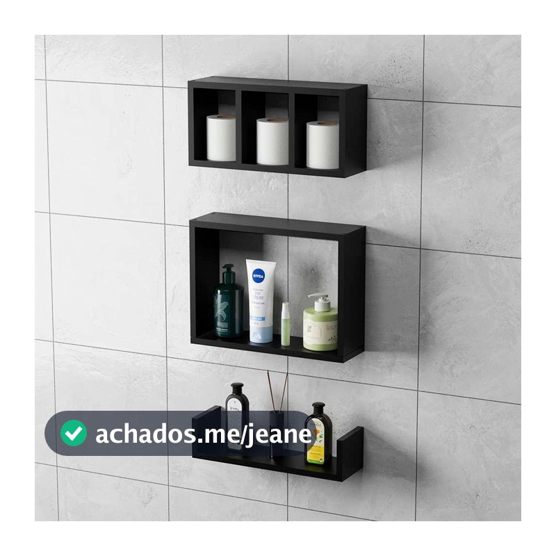 Kit 3 Peças Nicho Prateleira para Banheiro Preto 40 x 12cm