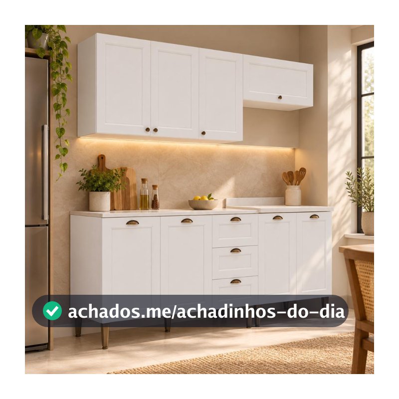 Cozinha Compacta Modulada com Armário e Balcão 4 Peças 8 Portas 3 Gavetas 190cm Provençal Cor Branco - Mademovel