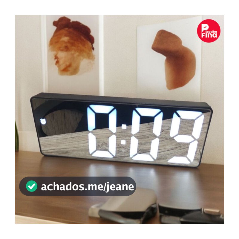 Relógio Despertador Digital Preto com Sensor de Temperatura e Alarme