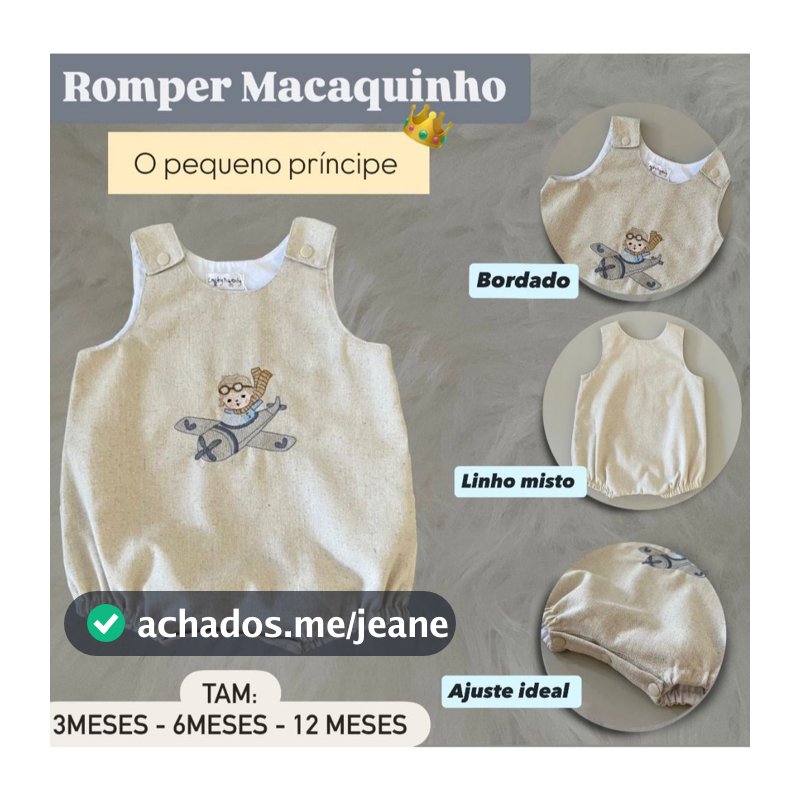 Romper/Macaquinho Bebê menino pequeno prinípe aviador jardineira bordado tematico Roupa mesversario festa romper luxo