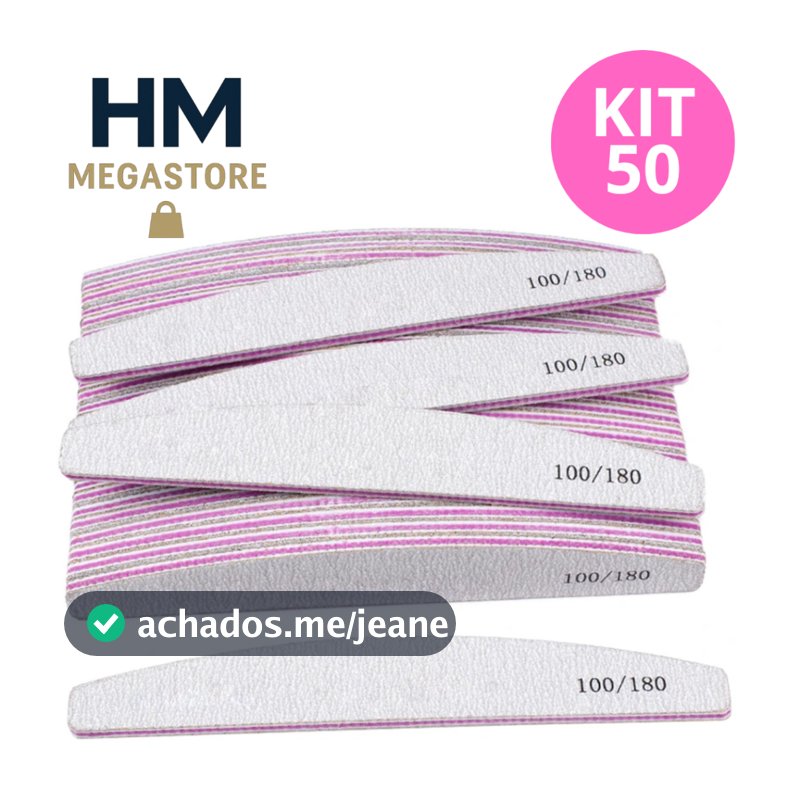 Kit 10/20/30/40/50 Lixas de Unha Bumerangue Lavável 100/180 Boomerang Caixão Banana Alongamento Gel