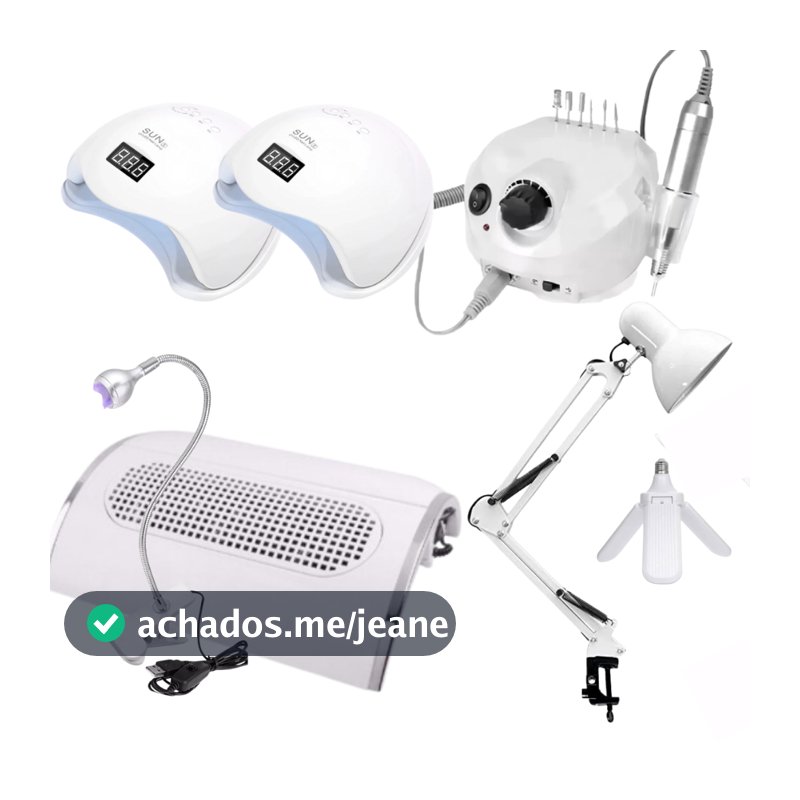 Kit Profissional Motor NailDrill 50.000RPM + 2 Cabines Sun 5 Lanterna UV + Luminária Unha Manicure