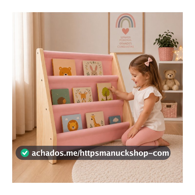 Estante Infantil Mini Rack Porta Livros Montessori Organizador Madeira Livreiro Montessoriano Rosa
