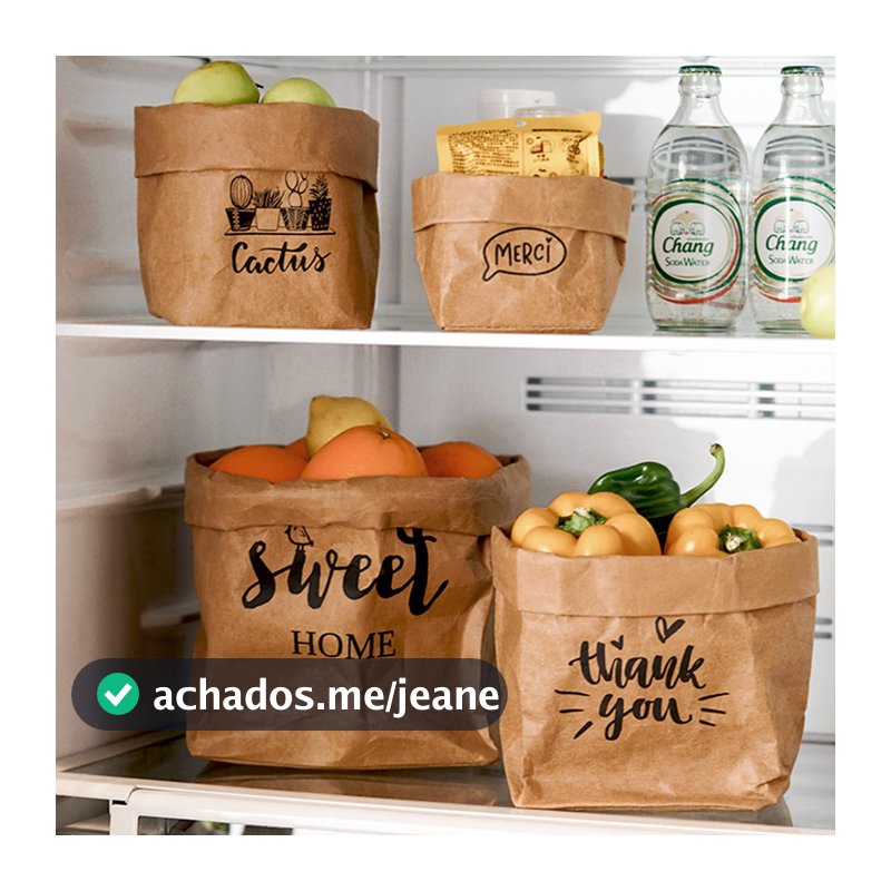Saco de papel Kraft lavável ecologicamente correto, geladeira, armazenamento de cosméticos, pão de frutas, comida, vaso