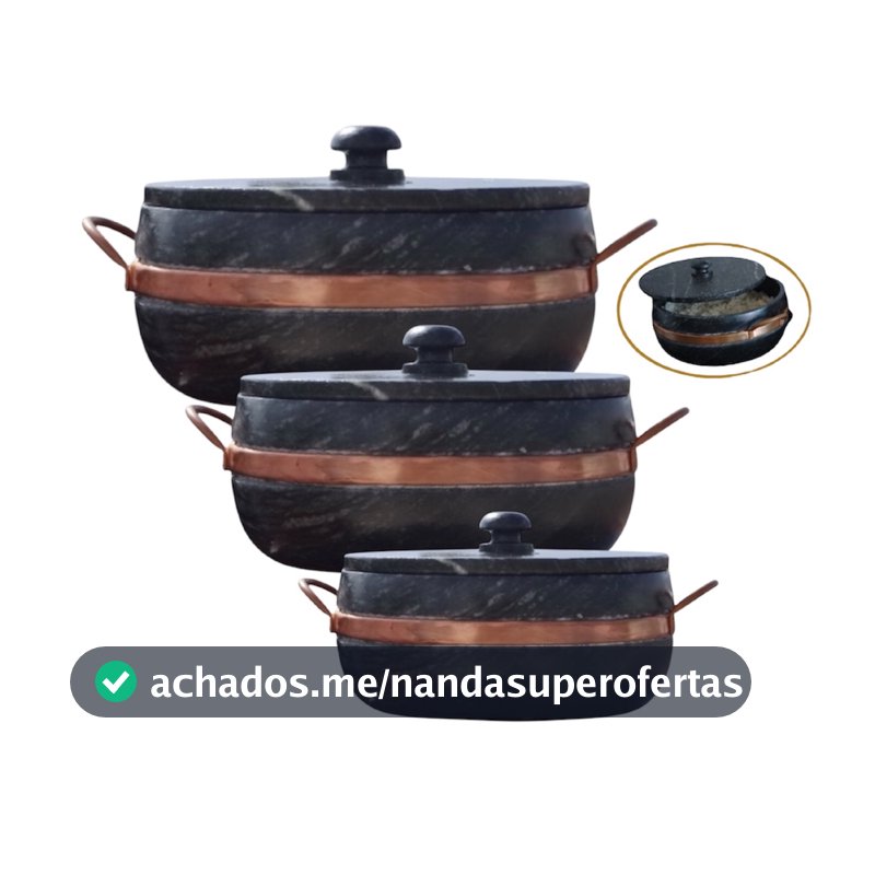 Jogo 3 Panelas Tradicionais pedra sabão (1.5L + 800ml + 500ml) Arte Pedra