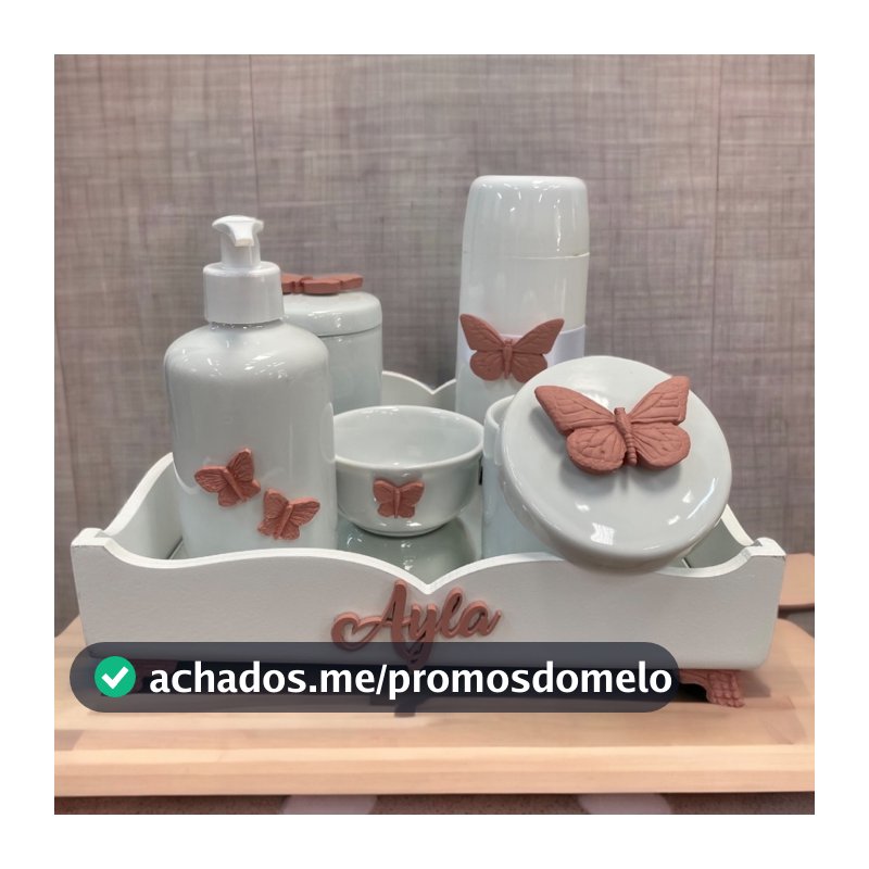 Kit higiene do Bebe porcelana Borboleta mod 2 com nome