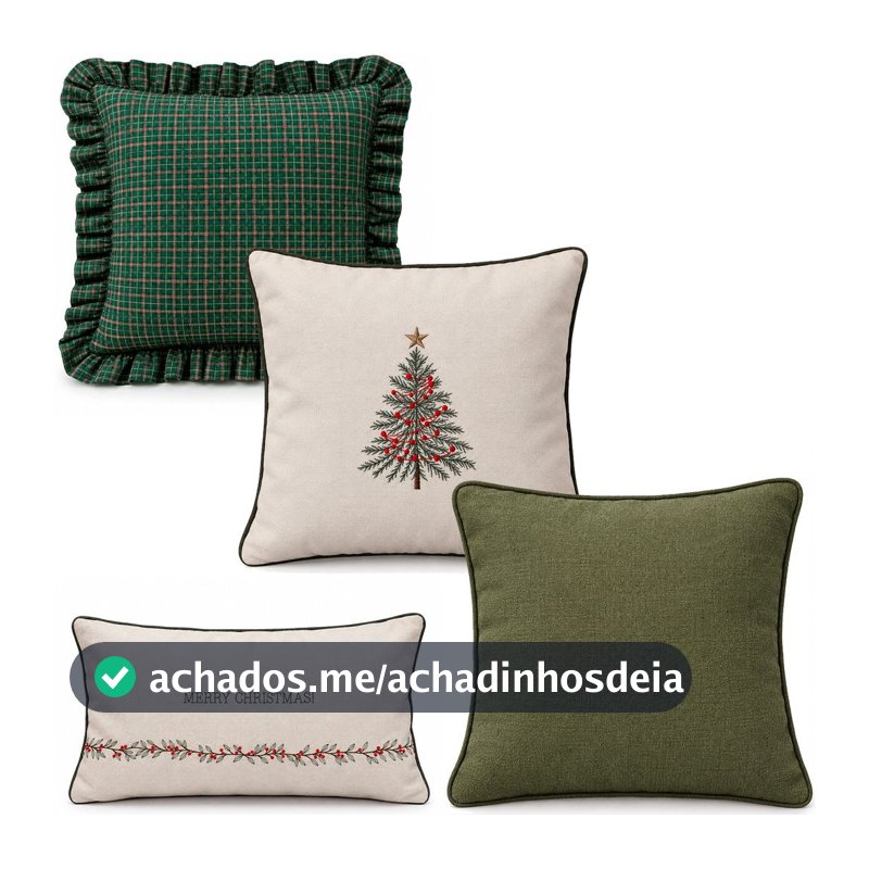 Kit 4 Capas de Almofadas Natal Farmhouse Babado Xadrez e Bordados - Verde