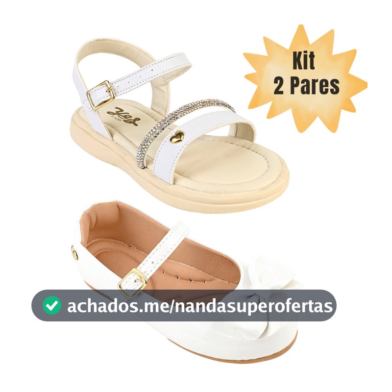 Kit 2 pares Sandália Infantil Menina e Sapatilha Batizado Daminha Laço