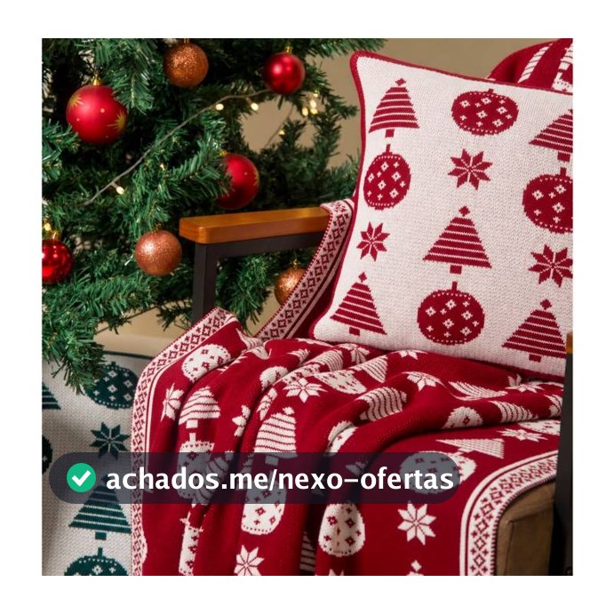 Kit Manta Natal Sofa Poltrona + 2 Capas Almofada Natal Tricot Ziper Decoração