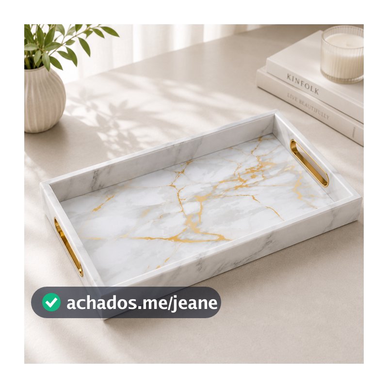 Bandeja Marmorizada e de Acrílico– Ideal para Lavabo, Perfumes e Maquiagem