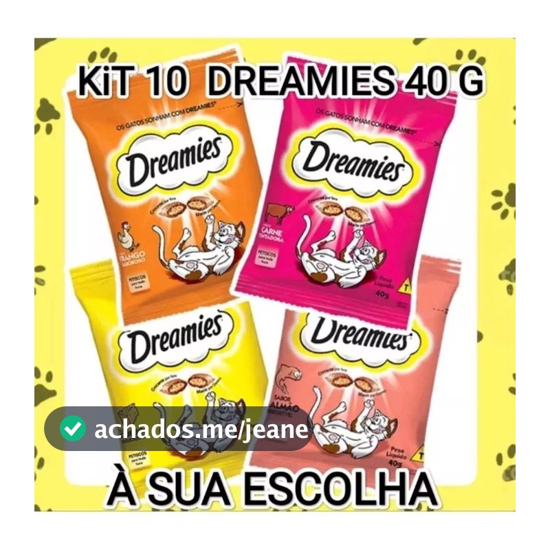 Kit Com 10 Unidades Petiscos Dreamies Para Gatos Adulto 40G Sabores Carne Frango Queijo Salmão