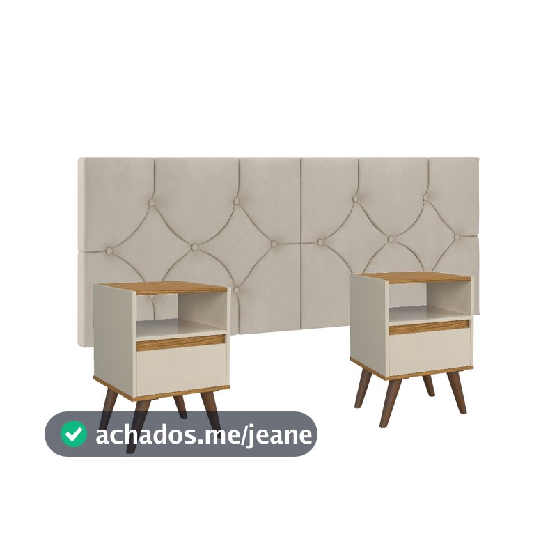 Conjunto Mesa De Cab Com Gaveta + Cabeceira Estofada Box Para Cama Queen CLASSIC 160 = KIT TED OFF/FREIJÓ