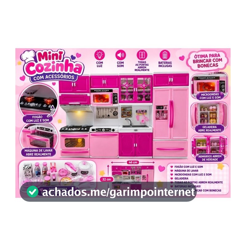 Cozinha Infantil Rosa Encantada - Estimula Criatividade, Plástico Durável, Som Simulado