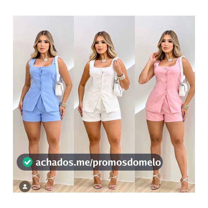 Conjunto  Feminino de Short Colete 4 Botoes  Short com Bolsos + Colete Moderno Premium