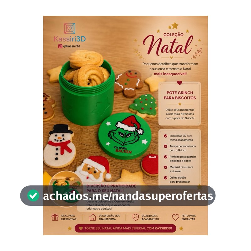Pote Porta Biscoitos Grinch Natalino Decoração de Natal Impressão 3D Presente