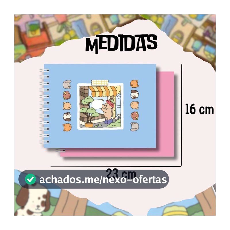 Livro de Desenho Fofo A5 com Ursos – Papel Grosso 180g + Folha de Acetato Inclusa