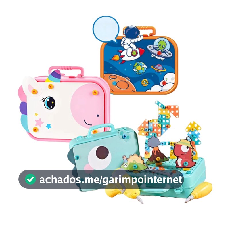 Kit de Ferramentas Infantil Brinquedo Montagem Parafusos, Furadeira Elétrica Pilha Crianças