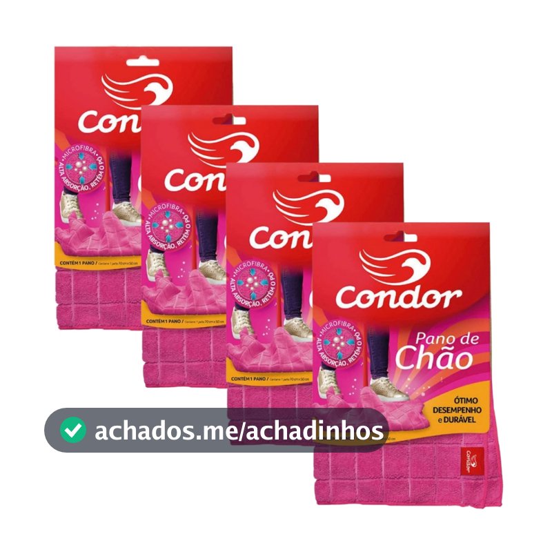 Kit 4 Panos de Chão 70x50 Grande para Limpeza Geral em Microfibra Condor 1676