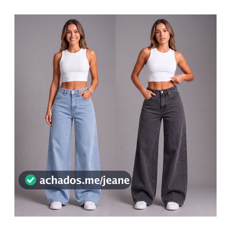 Kit 2 Calças Jeans Feminina Wide Leg Pantalona Cintura Alta 100% Algodão Sem Lycra Larga Premium 34 ao 44