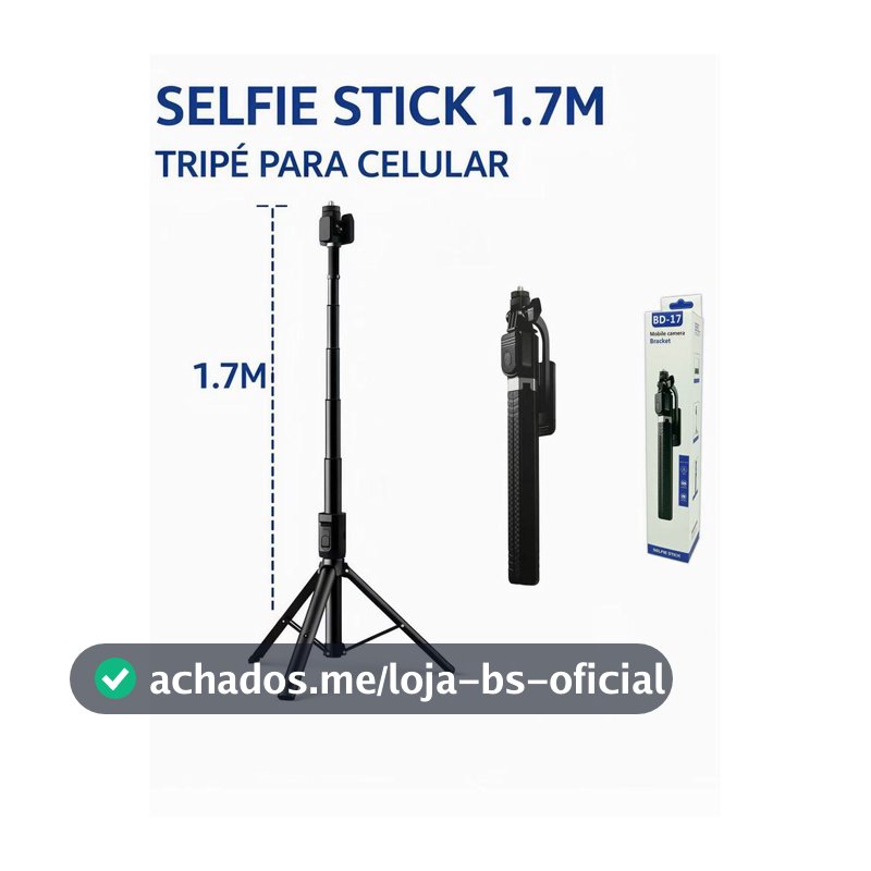 Tripé de bastão de selfie para celular de 1,7 m, controle remoto integrado, portátil