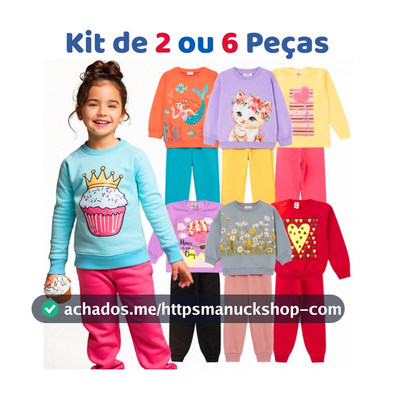 kit de 2 ou 6 Peças Moletom Infantil Menina Conjunto Feminino Outono Inverno