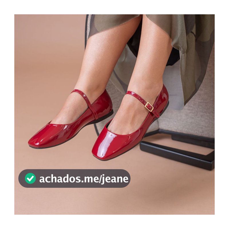 Sapatilha Verniz Feminina Elegante Boneca  Conforto e Estilo para Dia a Dia Bico Quadrado Retro Cherry