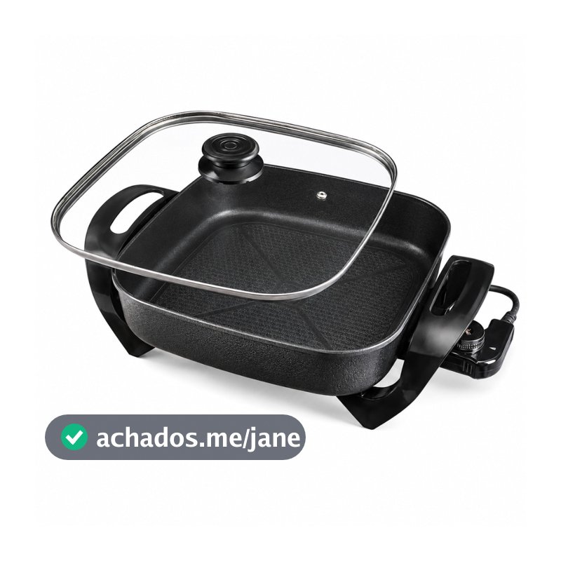 Panela Multifuncional Elétrica Quadrada 30cm 1500W Grill Antiaderente Mangiare APEQ01I Agratto