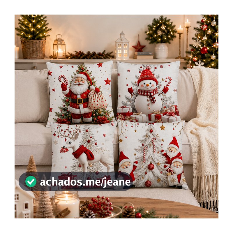 KIT 4 CAPAS DE ALMOFADAS DECORATIVAS NATAL PAPAI NOEL BONECO DE NEVE FELIZ NATAL  RENA ORIGINAL