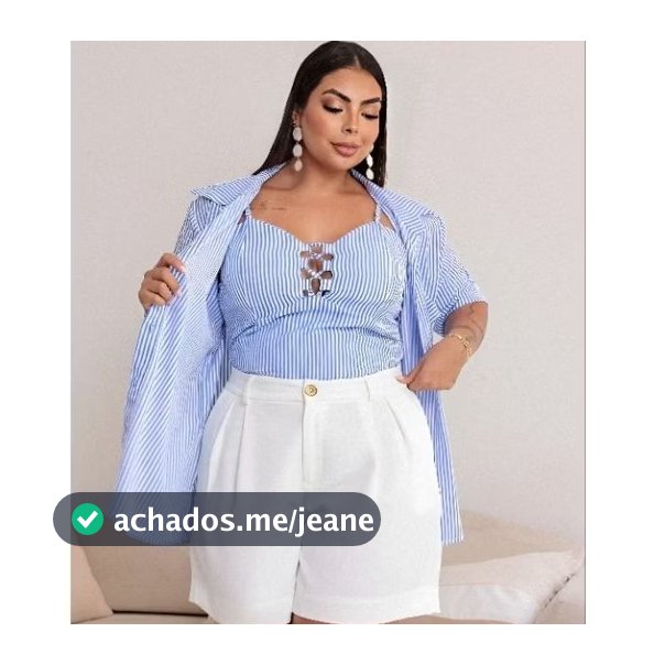 Conjunto Femenino Plus Size Camisa e Cropped Listrado Cordão Cruzado Moda Gringa Verão Primavera Estilo Casual