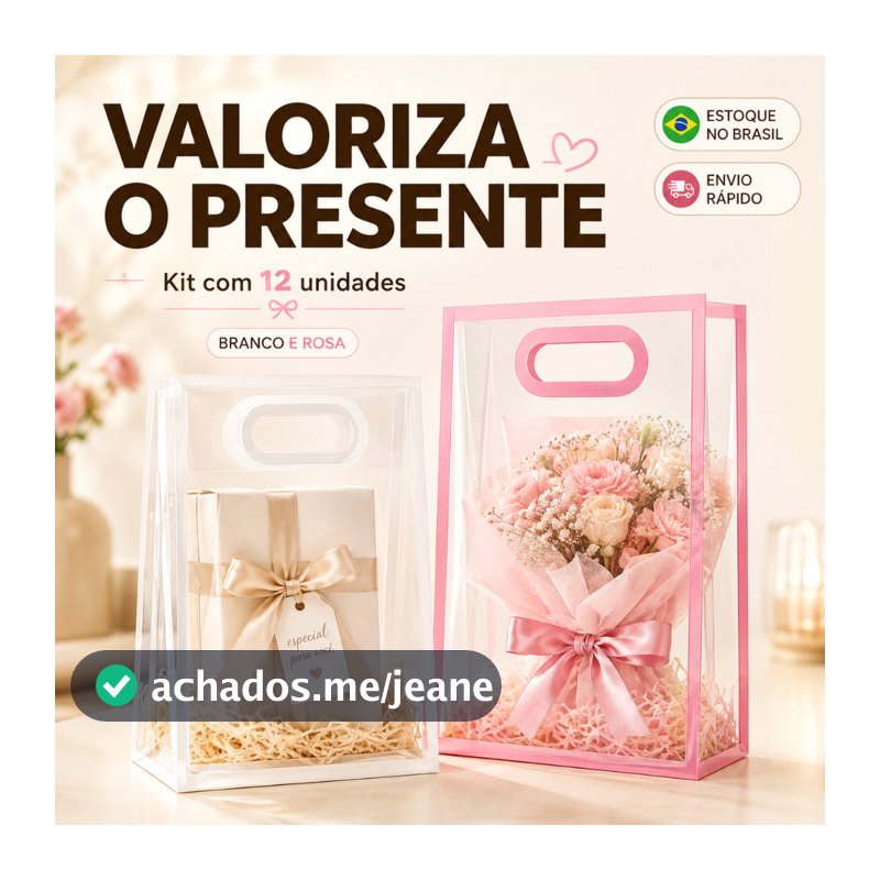 Kit 12/24/36 Sacolas Transparentes para Presente com Alça P/G Lembrancinha Festa Aniversário Casamento/para Presentes