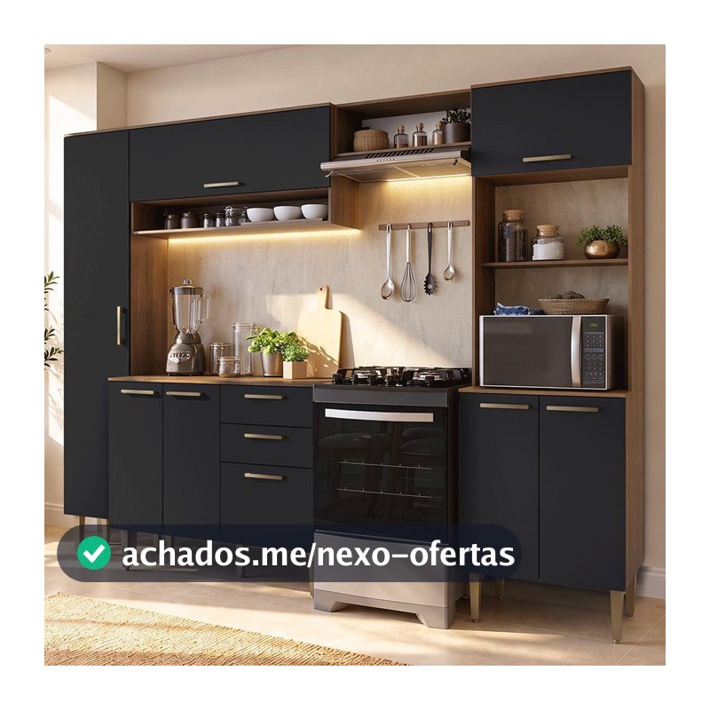 Armário de Cozinha Completa 265 cm Rustic/Preto Lille Madesa 02