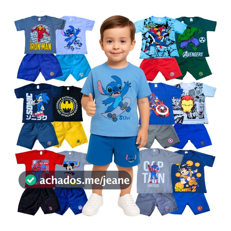 Kit Infantil 10 8 6 ou 4 Peças Menino Camiseta + Bermuda Conjunto Infantil