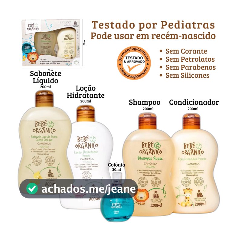 Kit Shampoo Condicionador Colônia Sem Álcool + Loção Hidratante + Sabonete Líquido da Bebê Orgânico