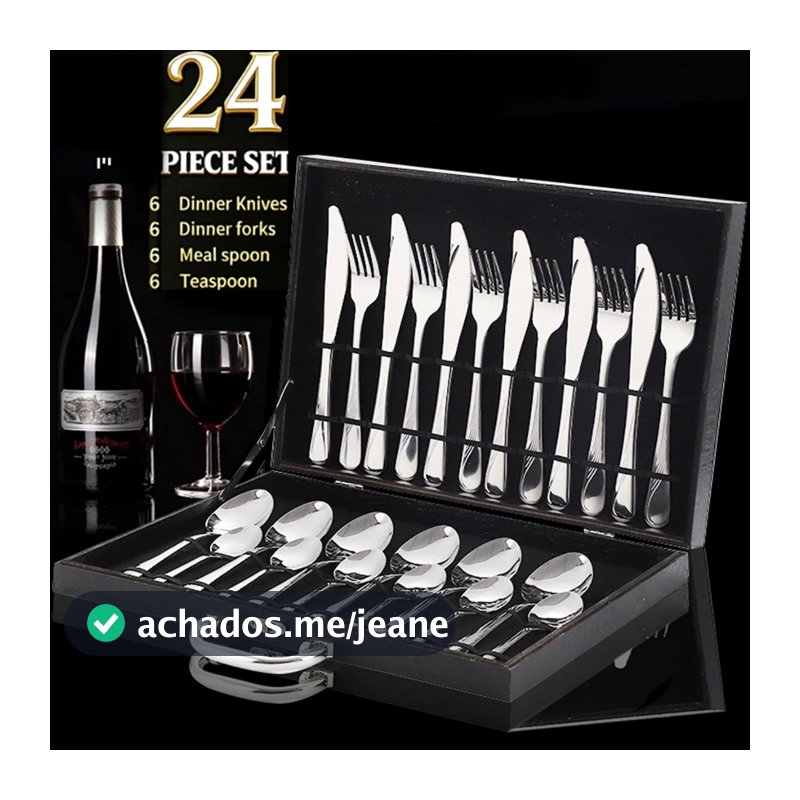 Jogo Talheres 24 Peças Faqueiro Inox Premium Luxo Com Maleta